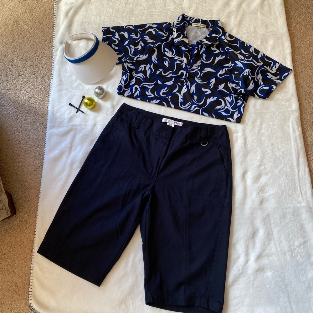 3 pc ladies golf shirt, shorts and visor